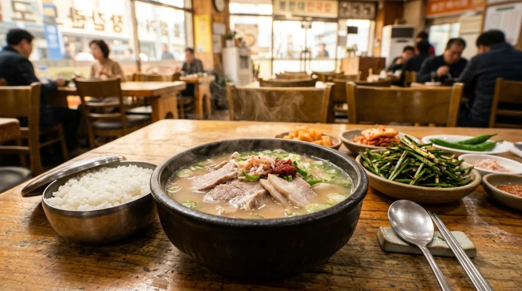 Bonjeon Dwaeji Gukbap close up table setting