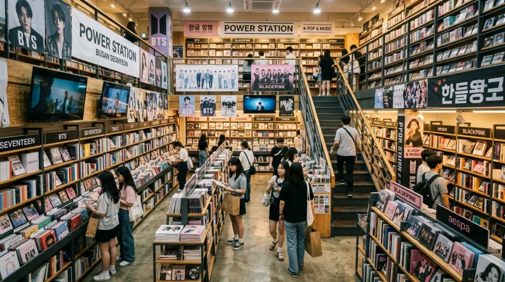 Massive multi-story Power Station music shop with K-pop albums and posters